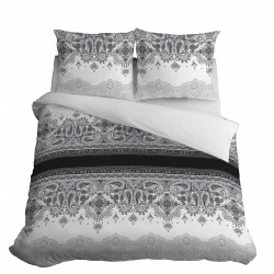 Pościel satyna bawełniana 160x200 3cz ornamenty biała szara glamour 3635B