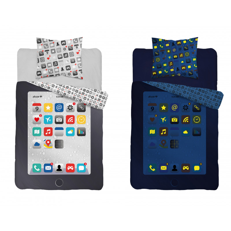 Pościel świecąca w ciemności 140x200- 2cz szary grafit tablet II 3580A