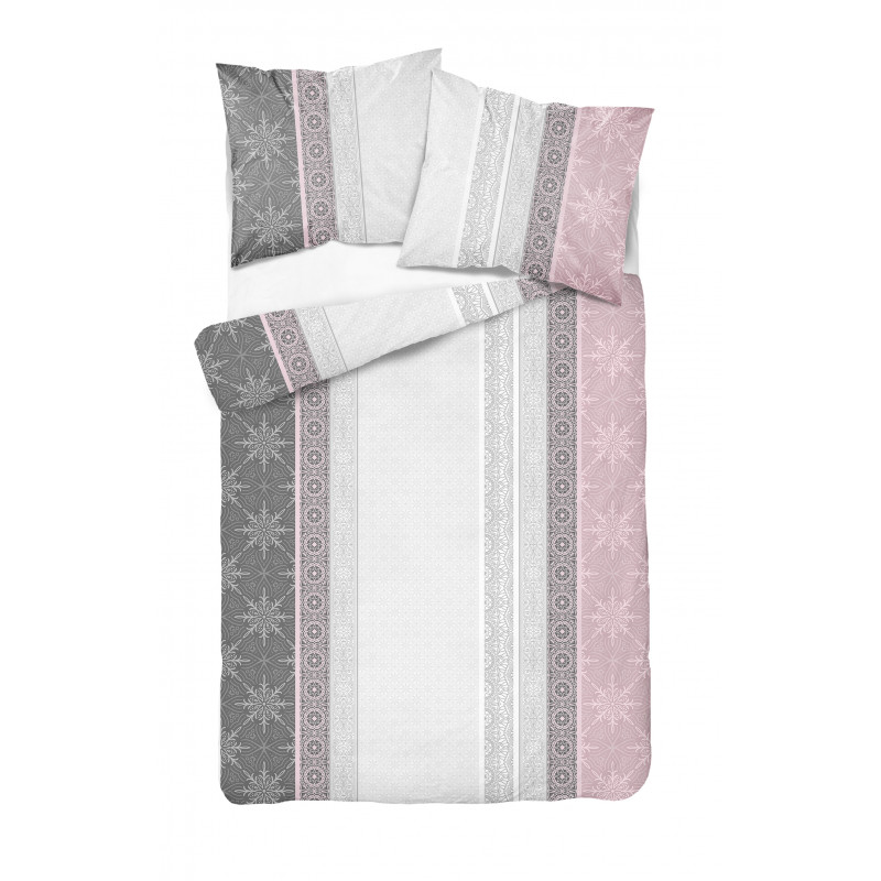 Pościel flanela 140x200- 2cz biało różowo szara wzorzysta 3722A