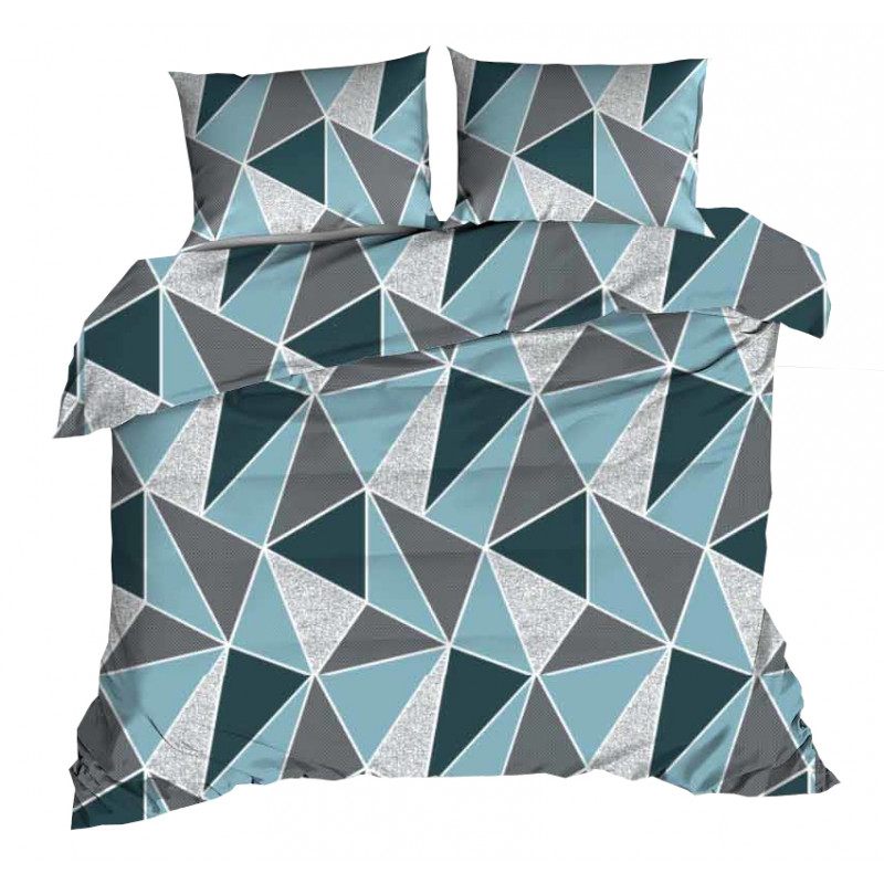 Pościel flanela 140X200- 2cz szare, zielone, turkusowe trójkąty 1261