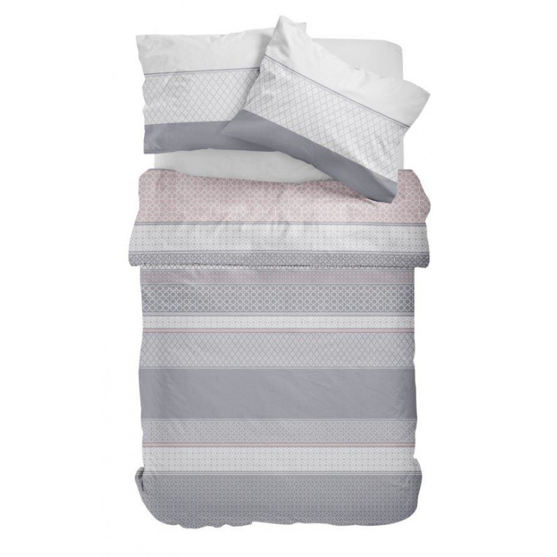 Pościel satyna bawełniana 160x200 - 3cz pasy błękit róż grochy 2741C