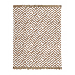 Koc turecki bawełna+ akryl 150x200 biały brązowy geometryczny wzór 063B JB
