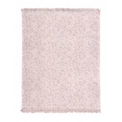 Koc turecki bawełna+ akryl 150x200 biały różowy kwiaty 066JB