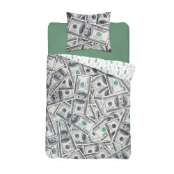 Pościel młodzieżowa bawełna 160x200-2cz biały szary zielony dolary 3624A