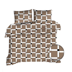 Pościel kora 200x220-3cz biało brązowa kwadraty 1477