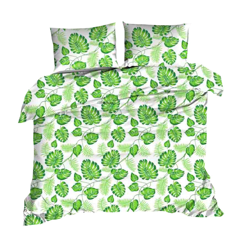 Pościel flanela 140X200- 2cz zielone monstery na białym tle 1412