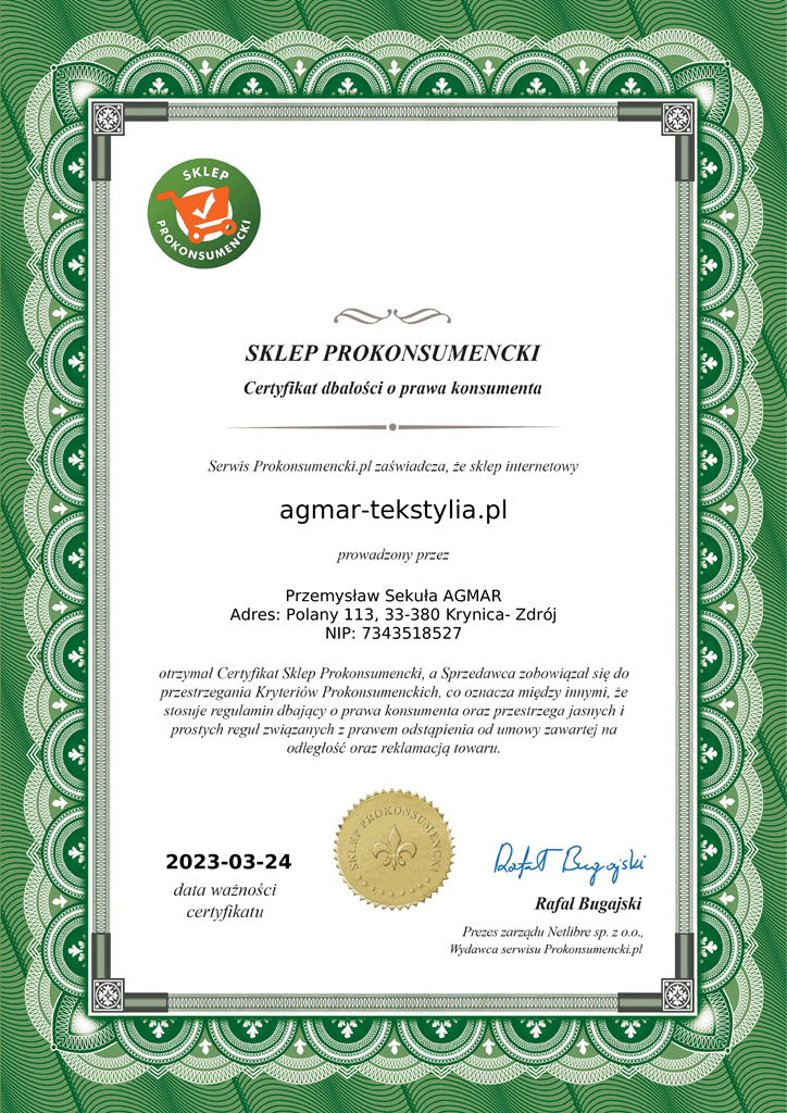 Certyfikat agmar-tekstylia.pl